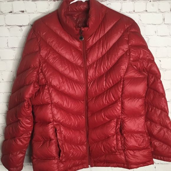 Calvin Klein Jackets & Blazers - Calvin Klein Women's Red Packable Premium Duck Down Lightweight Puffer Jacket  L